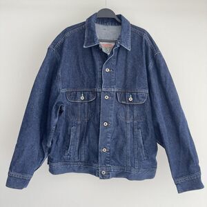 Vintage Lee Denim Trucker Jacket Mens XL Easy Rider Made USA Dark Blue Wash